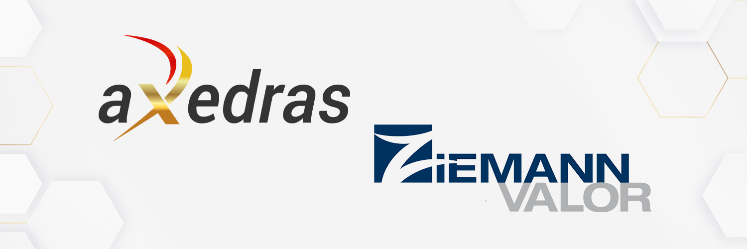 Zwei Logos auf grauem Hintergrund: Links das Logo von aXedras und rechts das Logo von Ziemann Valor.