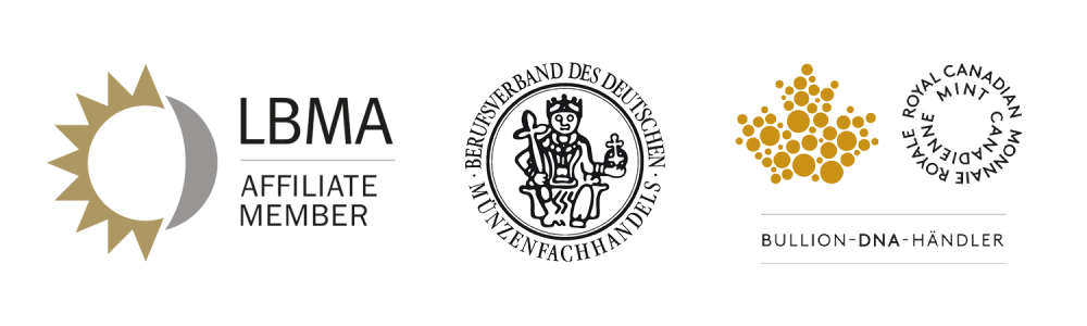 Logos der LBMA (London Bullion Market Association), des Berufsverbands des Deutschen Münzfachhandels und der Royal Canadian Mint.